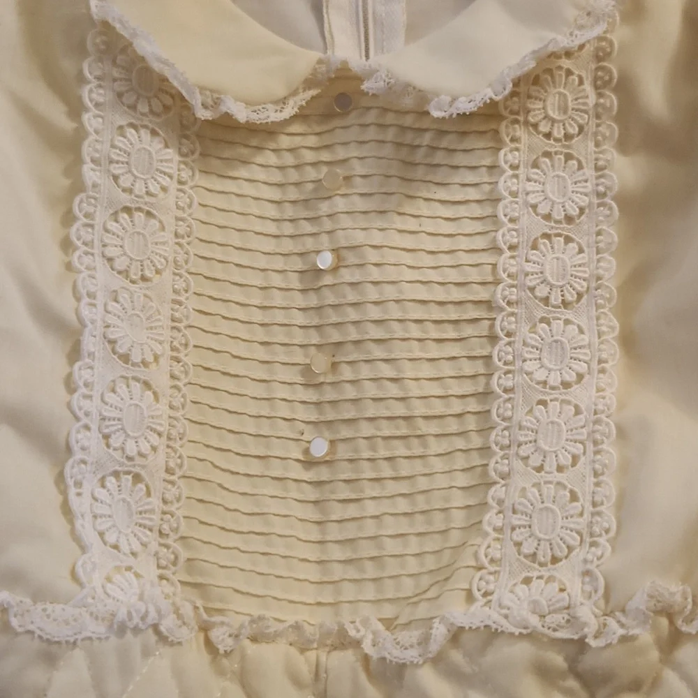 BETTI Terrell I.magnin One Piece Long Sleeve Snap Button Jumpsuit Yellow Lace